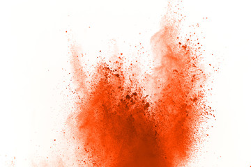 Explosion of colored powder, isolated on white background. Abstract of colored dust splatted. Color...