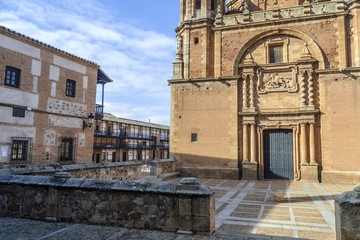 Fototapeta na wymiar church of Christ in the main square of the Middle Ages in the town of San Carlos del Valle, Ciudad Real, Spain