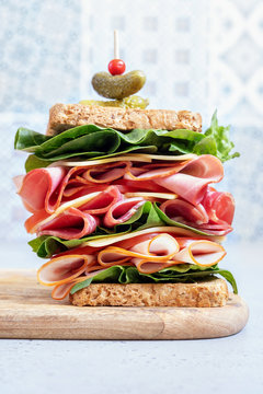 Big Sandwich With Ham, Deli Meat And Vegetables