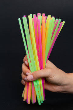 Ecological Single Use Plastic Issue Concept With Straws .