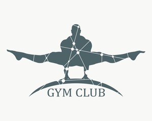 Bodybuilder silhouette. Sport equipment or gym club emblem. Textured by connected lines with dots