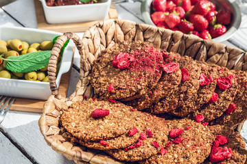 healthy homemade strawberries biscuits from oat flakes laid