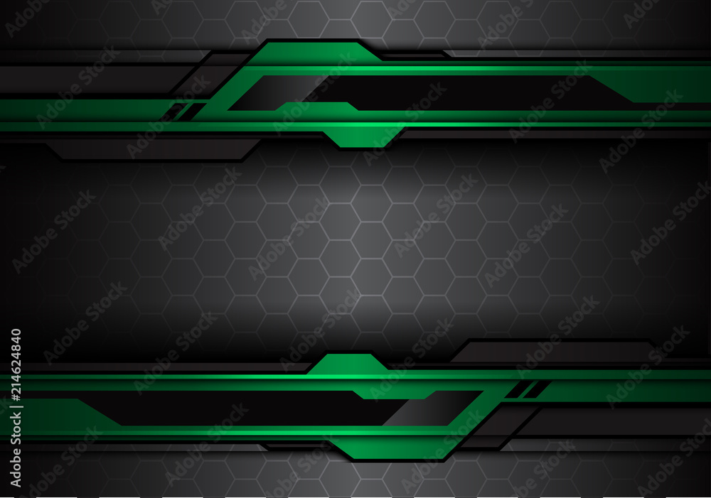 Poster abstract metallic green black futuristic polygon line on hexagon mesh pattern design modern technolo