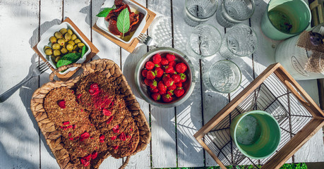 healthy homemade strawberries biscuits from oat flakes laid