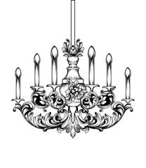 Baroque Classic chandelier. Luxury decor accessory design. Vector illustration sketch line arts