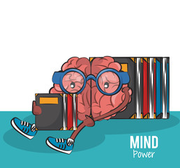 Brain seated and reading books vector illustration graphic design