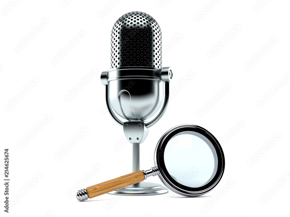 Wall mural Radio microphone with magnifying glass