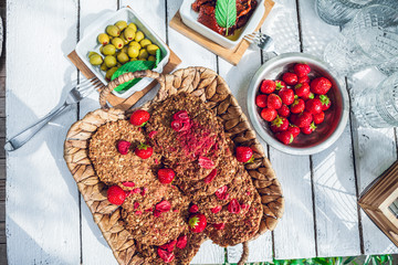healthy homemade strawberries biscuits from oat flakes laid