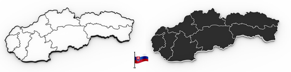 Obraz premium 3D map of Slovakia white silhouette and flag