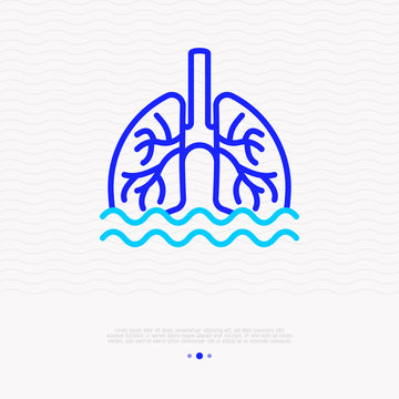 Phlegm, sputum in lungs thin line icon. Modern vector illustration of pneumonia symptom.