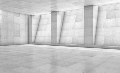 Abstract concrete showroom with columns. Modern geometric design. White floor and wall background. 3d rendering - obrazy, fototapety, plakaty