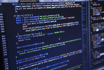 Software developer programming code. Abstract computer script code. Programming code screen of...