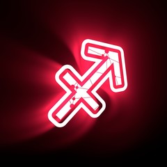 Zodiac symbol textured by connected lines with dots pattern. Sign of the Archer. 3D rendering. Neon bulb illumination.