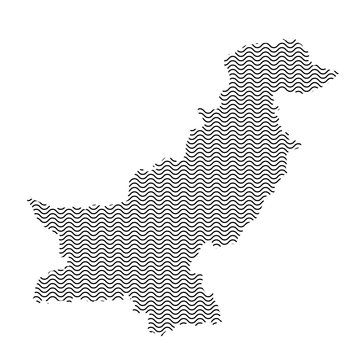 Pakistan map country abstract silhouette of wavy black repeating lines. Contour of sinusoid curve. Vector illustration.