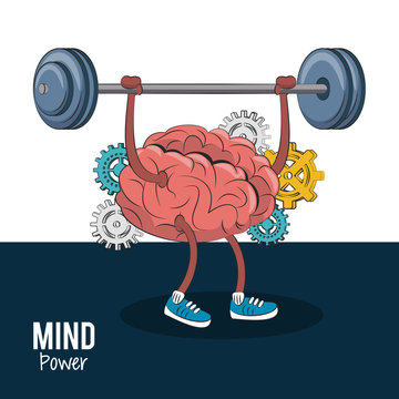 Brain Cartoon Lifting Weights Vector Illustration Graphic Design