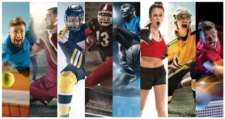 Foto op Canvas Sport collage about soccer, american football, basketball, tennis, boxing, ice and field hockey, table tennis © master1305