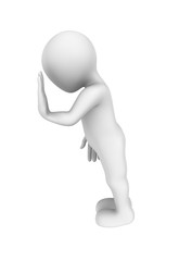 Sad 3d man rests a hand against a wall.