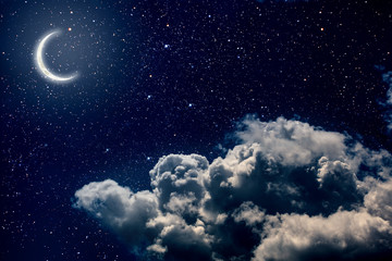 Plakat backgrounds night sky with stars and moon and clouds