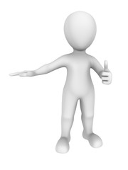 3d illustration. 3d man shows thumbs up gesture