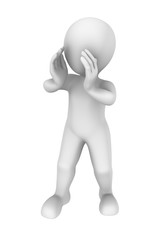 3d man calls using hands. 3d illustration.