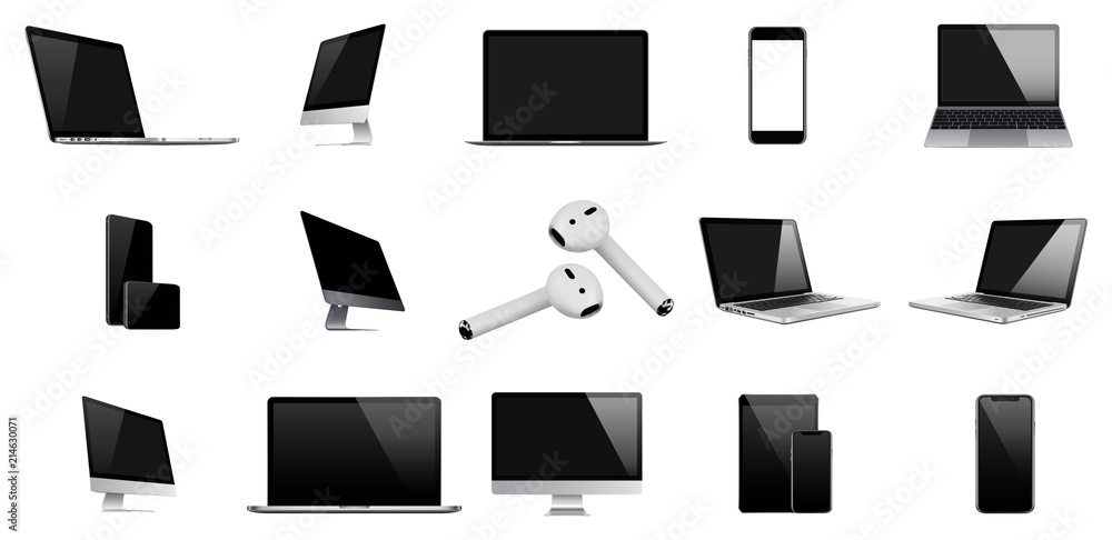 Poster set of computer, laptop in a flat vector style