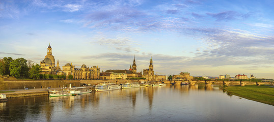 Dresden city skyline panorama at Elbe River with Dresden Cathedral, Dresden Germany