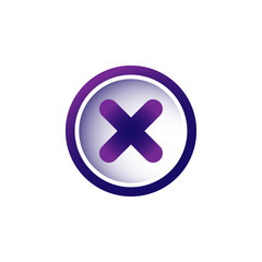 Violet purple cross in purple circle. Delete button. Warning error icon. Flat vector icon isolated on white.