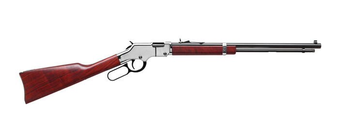 Old American wild west rifle isolated on white