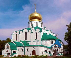 View of Theodore Sovereign's Cathedral in Pushkin (Tsarskoye Selo), Saint-Petersburg, Russia.