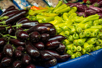 Aubergines on a Market Stall