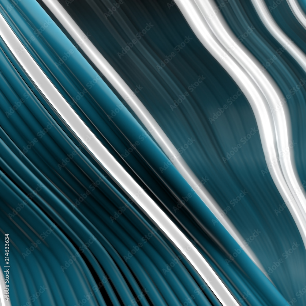 Poster 3d render abstract background with twisted and deformed wavy lines. depth of field effect.