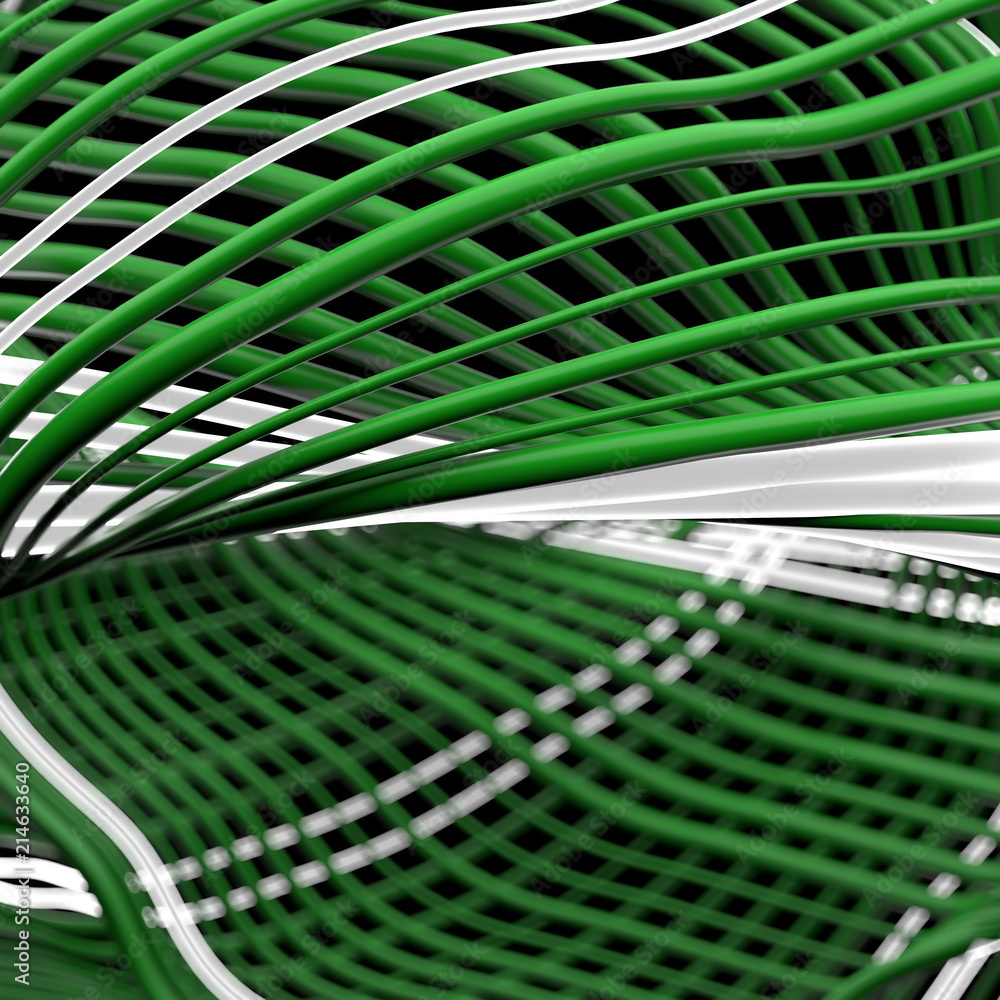 Poster 3d render abstract background with twisted and deformed wavy lines. depth of field effect.