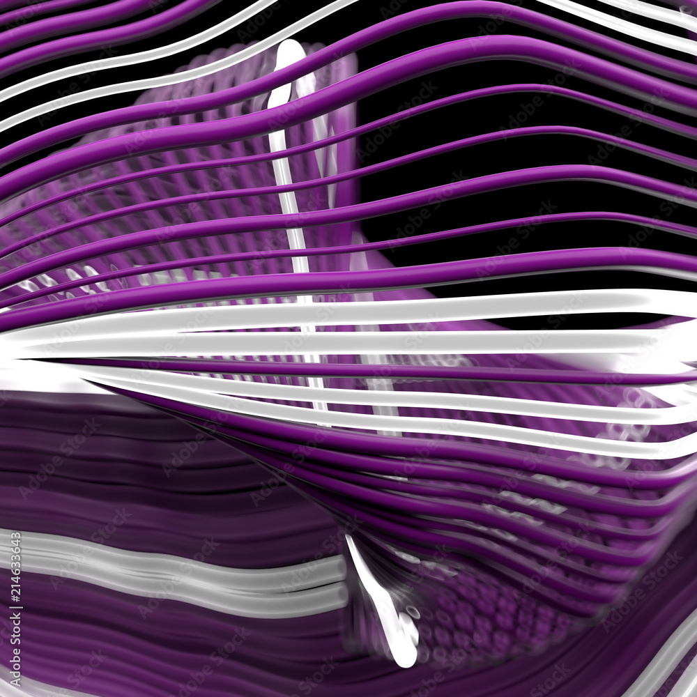 Poster 3d render abstract background with twisted and deformed wavy lines. depth of field effect.