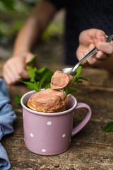 chocolate ice cream in a waffle cup  (ready-made dessert). food background