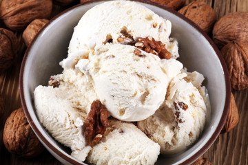 homemade oatmeal and walnut ice cream. style vintage.
