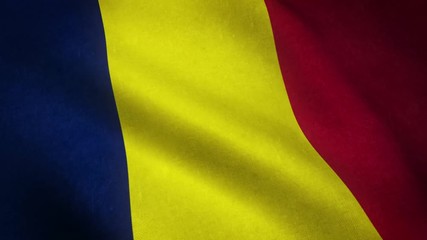 Realistic flag of Chad waving with highly detailed fabric texture.