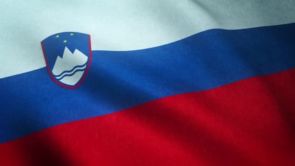 Realistic flag of Slovenia waving with highly detailed fabric texture.