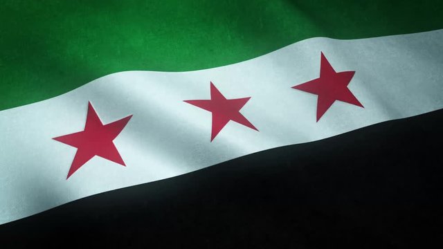 Realistic flag of United Arab Republic of Syria waving with highly detailed fabric texture.
