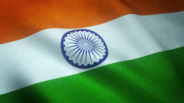 Realistic flag of India waving with highly detailed fabric texture.