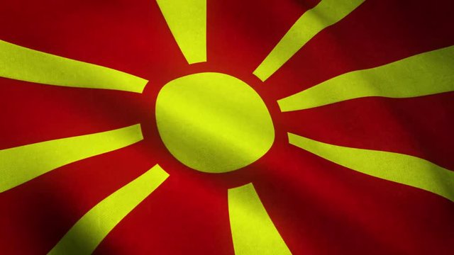 Realistic flag of Macedonia waving with highly detailed fabric texture.