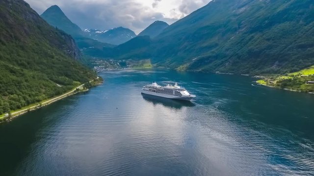 Cruise Liners On Geiranger fjord, Norway
