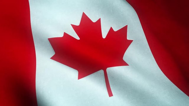 Realistic flag of Canada waving with highly detailed fabric texture.