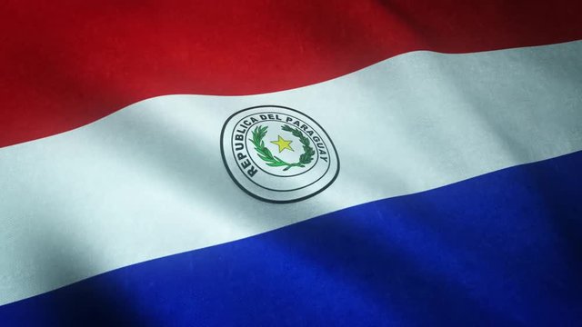 Realistic flag of Paraguay waving with highly detailed fabric texture.