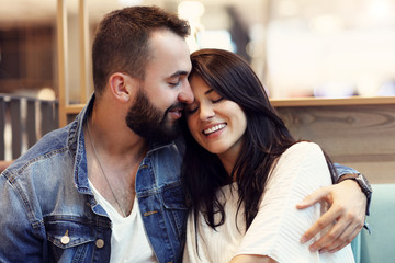 Fototapeta premium Romantic couple dating in cafe