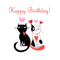 Merry greeting card with cats in love