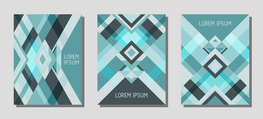 Cover page layout vector template geometric design with triangles and stripes pattern.