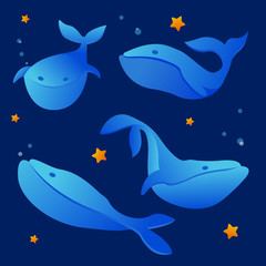 Obraz premium Vector Illustration. Set of blue whale.Sea animal