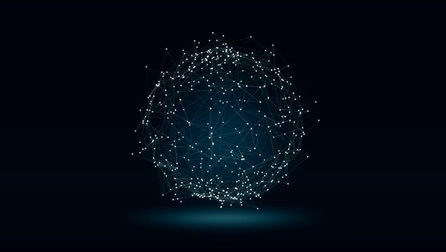 Futuristic polygonal low poly sphere with connected dots and lines. Video Loop 1080p - 3d rendering.