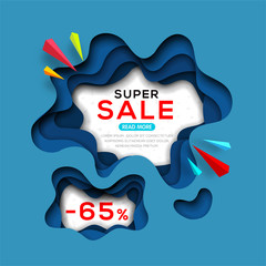 Banner template for special offers, sale, business and discounts in origami paper art style.