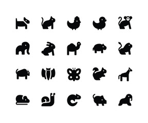 Simple Set of Animal Related Vector Glyph Icons. Contains such Icons as dog, cat, chick, duck, monkey and More. pixel perfect vector icons based on 32px grid.